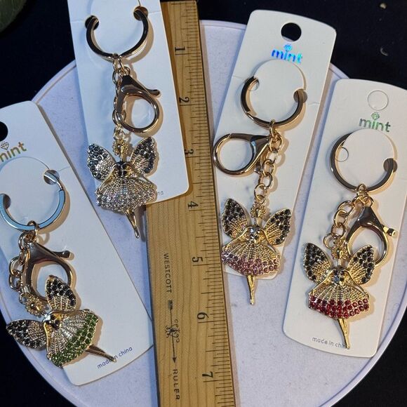 MINT  Crystal Ballerina Keychain Charm - Clear & Gold Accent - Picture 4 of 7